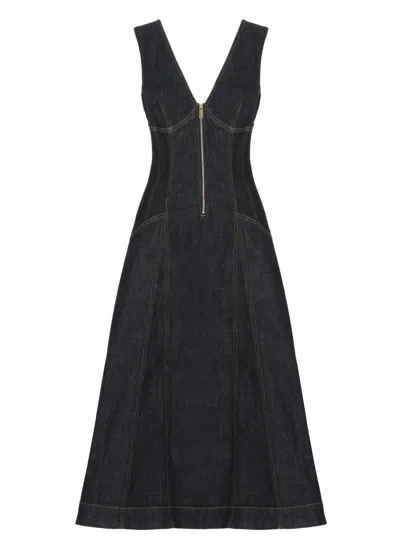 SELF-PORTRAIT INDIGO DENIM MIDI DRESS