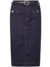 Self-portrait Pencil Midi Skirt With Leather Belt In Blue
