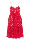 Self-portrait Intricate Cut-out Midi Dress With Removable Belt In Red