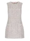 Self-portrait Intricately Textured Pink Boucle Dress With Strass Accents In White