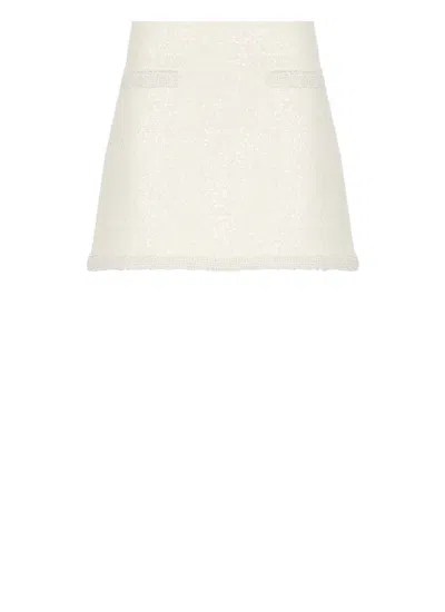 Self-portrait Ivory Boucle Pearl Skirt In Multi