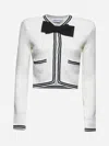 Self-portrait Beige Cardigan With Bow Detail On The Front And Contrasting Trims In Cotton Blend Woman