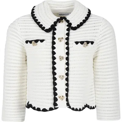 Self-portrait Kids' Ivory Cardigan For Girl With Hearts In White