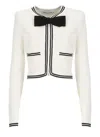 Self-portrait Beige Cardigan With Bow Detail On The Front And Contrasting Trims In Cotton Blend Woman