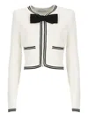 Self-portrait Beige Cardigan With Bow Detail On The Front And Contrasting Trims In Cotton Blend Woman In Neutrals