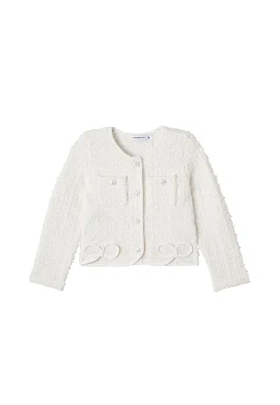Self-portrait Kids' Ivory Jacket For Girl With Bows In White