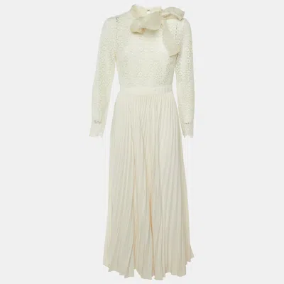 Self-portrait Ivory Lace & Plisse Neck Tie Detail Wedding Gown In White