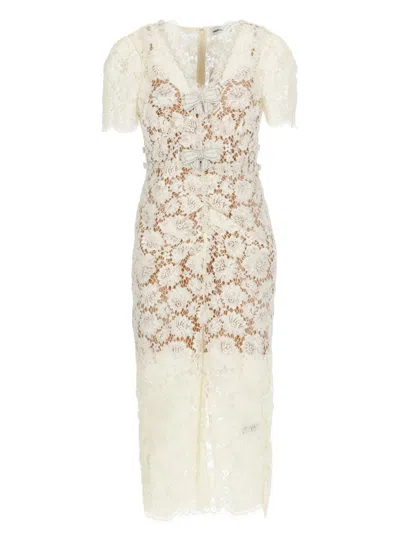 Self-portrait Ivory Lace Evening Dress With Pearl Embellishments In Beige