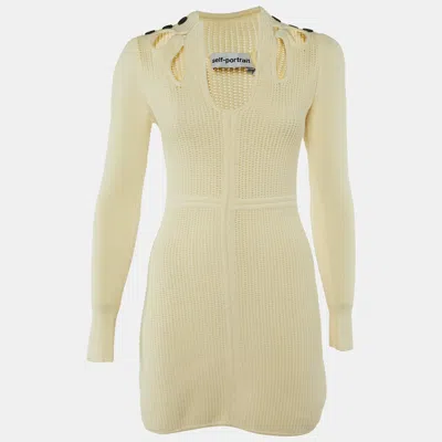 Pre-owned Self-portrait Ivory Ribbed Knit Cut-out Mini Dress S In White