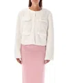 Self-portrait Womens Cream Regular-fit Flap-pockets Faux-fur Jacket