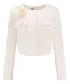 Self-portrait Satin Blazer With 3d Flower In Beige
