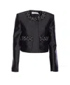 Self-portrait Black Taffeta Embellished Trim Jacket Clothing In Black