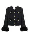Self-portrait Boucle Cropped Jacket Eco Fur Sleeve In Black
