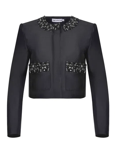 Self-portrait Jacket Made Of  Satin In Black