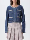 Self-portrait Embellished-pocket Denim Jacket In Blue