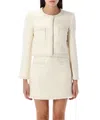 Self-portrait White Crewneck Jacket With Sequin And Faux-pearls Embellishments In Tech Fabric Woman In White