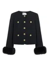 Self-portrait Boucle Cropped Jacket Eco Fur Sleeve In Black