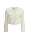 Self-portrait Boucle Jacket With Pearls In Cream