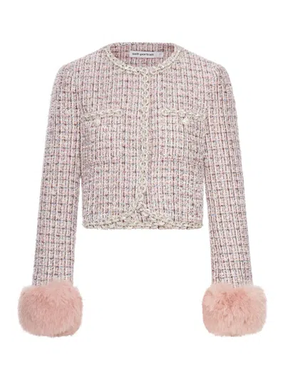 SELF-PORTRAIT JACKET WITH PINK BOUCLÉ FUR CUFFS