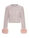 Self-portrait Boucle Fur Cuff Jacket In Pink