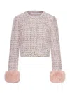 Self-portrait Jacket With Pink Bouclé Fur Cuffs In White