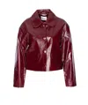 Self-portrait Womens Peter Pan Collar Boxy-fit Faux-leather Jacket Burgundy In Brown