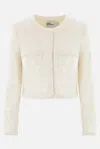 Self-portrait White Crewneck Jacket With Sequin And Faux-pearls Embellishments In Tech Fabric Woman