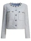 Self-portrait Rhinestone-embellished Tweed Jacket In Blue