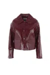 Self-portrait Womens Peter Pan Collar Boxy-fit Faux-leather Jacket Burgundy