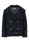 Self-portrait Double-breasted Denim Trench Jacket In Blue