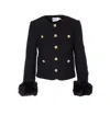 Self-portrait Faux Fur-cuff Buttoned Jacket In Black