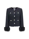 Self-portrait Faux Fur-cuff Buttoned Jacket In Blue