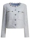 Self-portrait Rhinestone-embellished Tweed Jacket In Blue