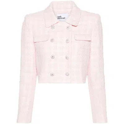 Self-portrait Cropped Double-breasted Bouclé Jacket In Pink