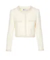 Self-portrait White Crewneck Jacket With Sequin And Faux-pearls Embellishments In Tech Fabric Woman In White