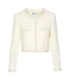 Self-portrait White Crewneck Jacket With Sequin And Faux-pearls Embellishments In Tech Fabric Woman In White