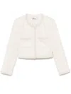 Self-portrait White Crewneck Jacket With Sequin And Faux-pearls Embellishments In Tech Fabric Woman In White