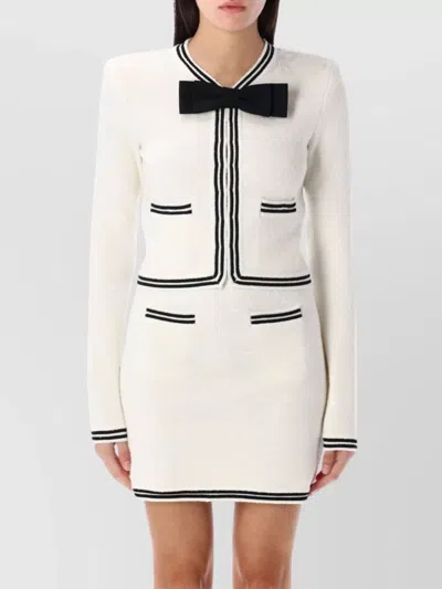 Self-portrait Jacquard Cardigan Jacket With Brooch In White