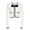 Self-portrait Beige Cardigan With Bow Detail On The Front And Contrasting Trims In Cotton Blend Woman In White