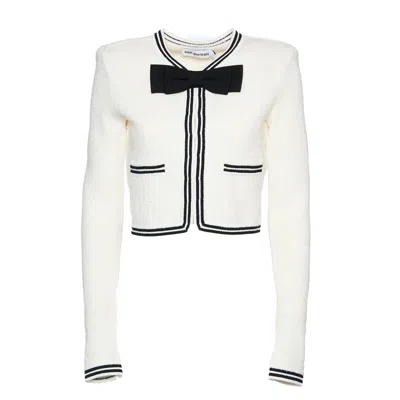 SELF-PORTRAIT SELF-PORTRAIT JACQUARD CARDIGAN JACKET WITH BROOCH