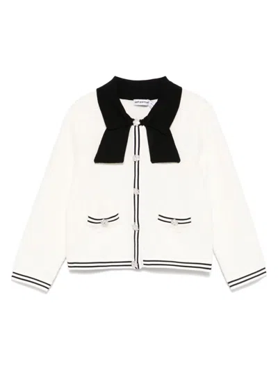 Self-portrait Kids' Jacquard Cardigan In White