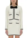 Self-portrait Beige Cardigan With Bow Detail On The Front And Contrasting Trims In Cotton Blend Woman