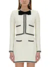 Self-portrait Beige Cardigan With Bow Detail On The Front And Contrasting Trims In Cotton Blend Woman In Ivory