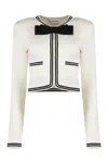 Self-portrait Beige Cardigan With Bow Detail On The Front And Contrasting Trims In Cotton Blend Woman In Green