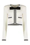 Self-portrait Beige Cardigan With Bow Detail On The Front And Contrasting Trims In Cotton Blend Woman In Green