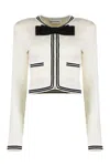 Self-portrait Beige Cardigan With Bow Detail On The Front And Contrasting Trims In Cotton Blend Woman In Green