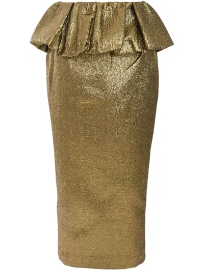 Self-portrait Women's Metallic Jacquard Midi Skirt In Gold