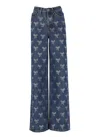 Self-portrait Blue Jeans With All-over Rhinestoned Bow Embellishments In Denim Woman
