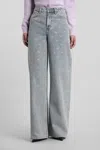 Self-portrait Light Blue Wide-leg Jeans With Crystal Embellishment And Classic Five-pocket Design In Blue