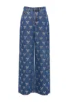 Self-portrait Blue Jeans With All-over Rhinestoned Bow Embellishments In Denim Woman In Blue